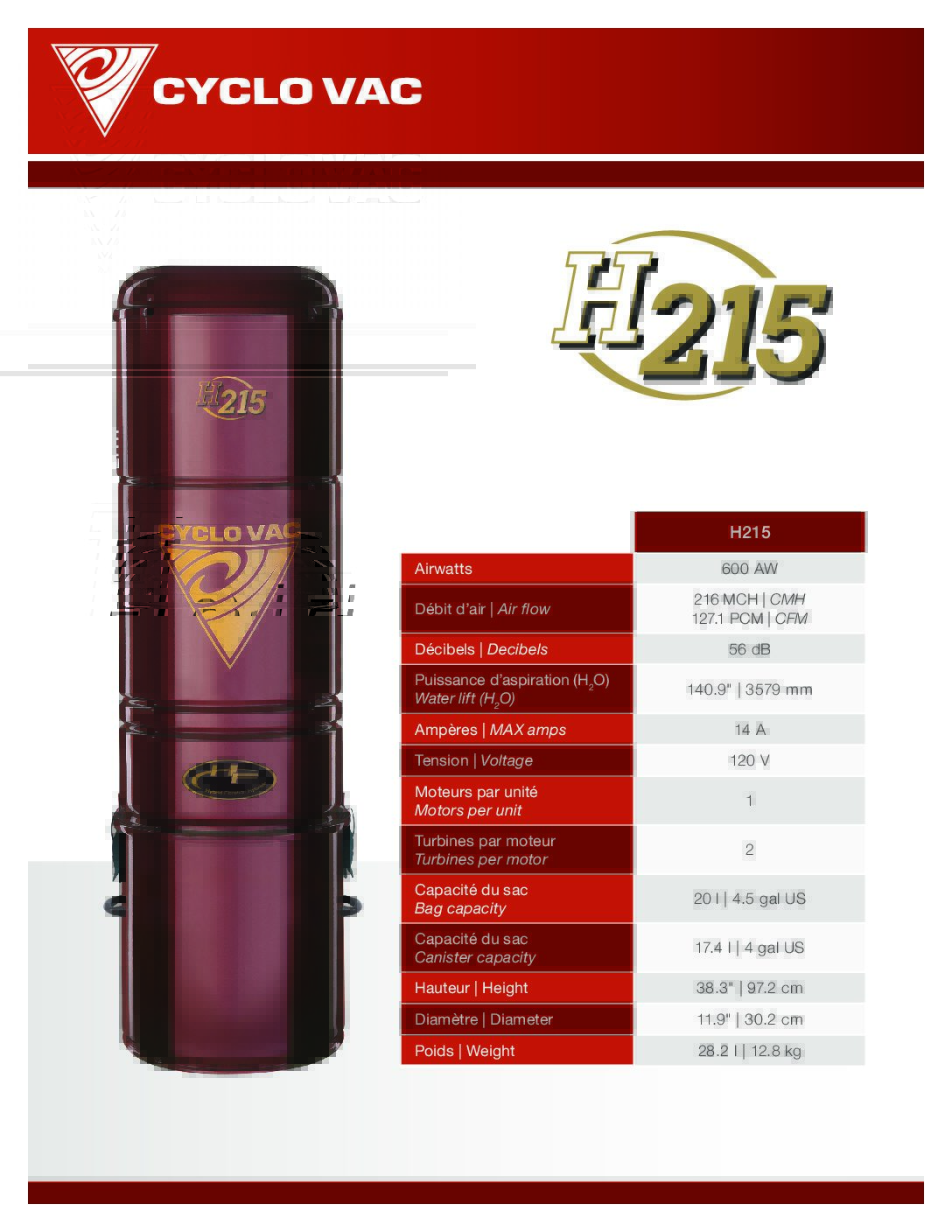 Cyclovac H215 Central Vacuum
